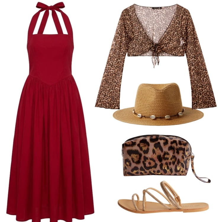 Outfit donna - Animalier. Stile Casual per Tutti i giorni. Abbinamento con sandali, cappelli, bolero, pochette, vestiti lunghi.