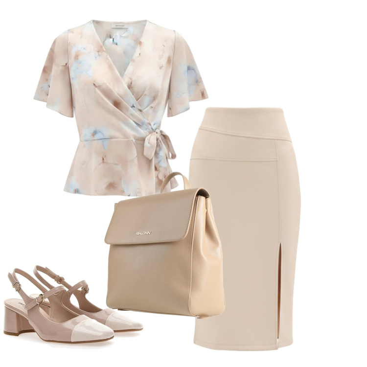 Outfit donna - Eleganza da protagonista. Stile Bon Ton per Ufficio. Abbinamento con zaini, gonne longuette, bluse, décolleté.