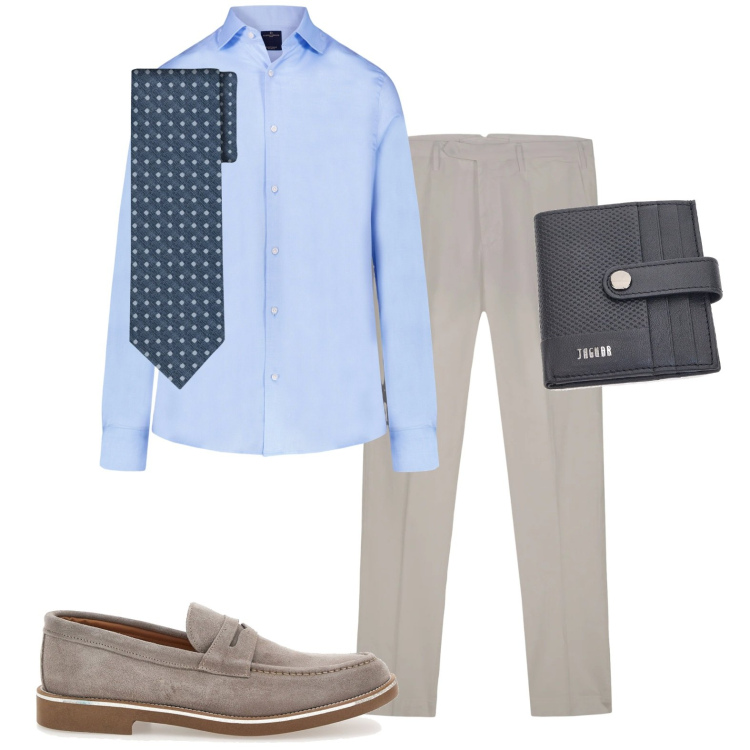 Outfit uomo - Eleganza in grigio. Stile Business/Elegante Abbinamento con camicie, pantaloni, cravatte, portafogli, scarpe stringate.