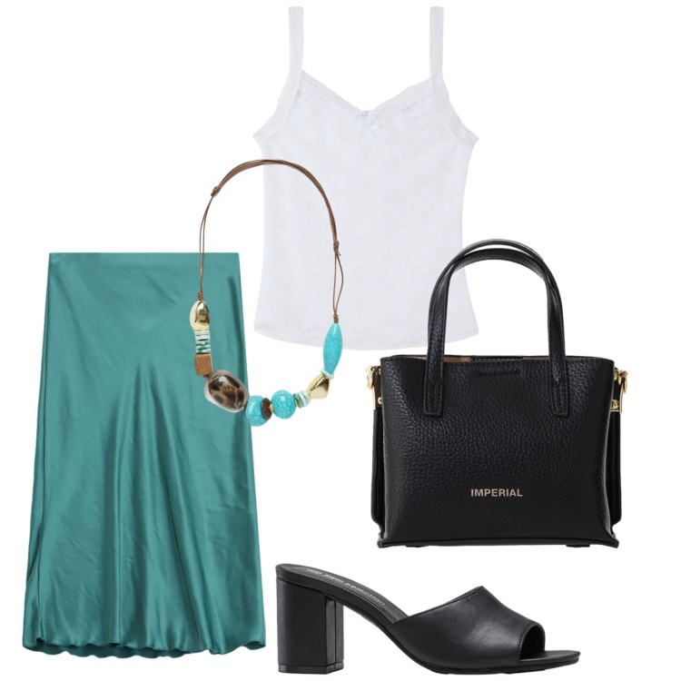 Outfit donna - Total look #2420833. Stile Minimal per Mare. Abbinamento con sandali col tacco, canottiere, borse a tracolla, collane, gonne.