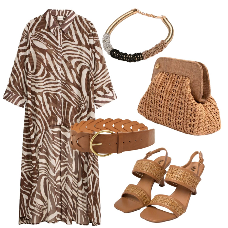 Outfit donna - Total look #2420837. Stile Etnico per Tutti i giorni. Abbinamento con vestiti chemisier, cinture, sandali in pelle, collane, clutch.