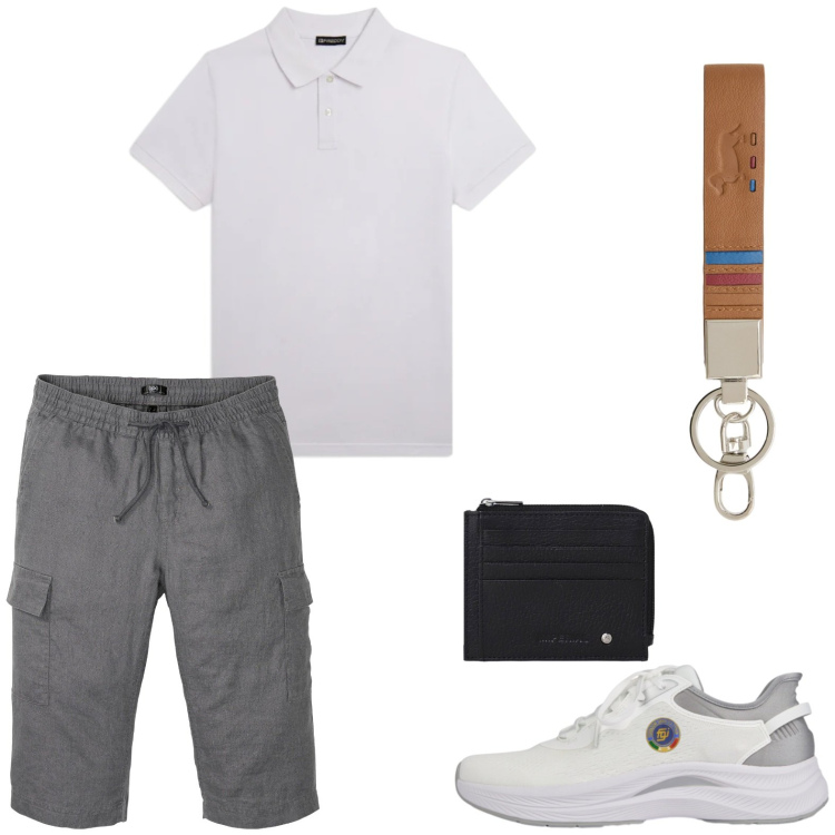 Outfit uomo - Total look #2420859. Stile Urban per Tutti i giorni. Abbinamento con bermuda, portachiavi, polo, scarpe sportive, portafogli.