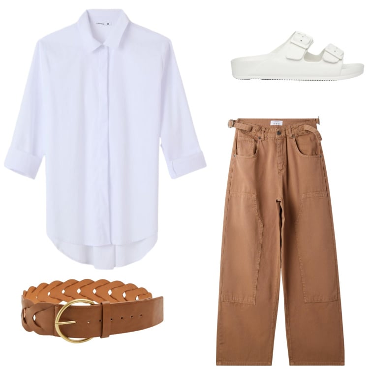 Outfit donna - Summer Terranova. Stile Casual per Tutti i giorni. Abbinamento con pantaloni, camicie, cinture, ciabatte.