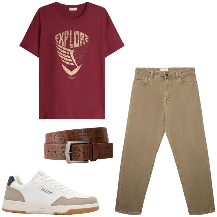 Outfit uomo - Total look #2420882. Stile Casual per Tutti i giorni. Abbinamento con cinture, t-shirt, sneakers, jeans.