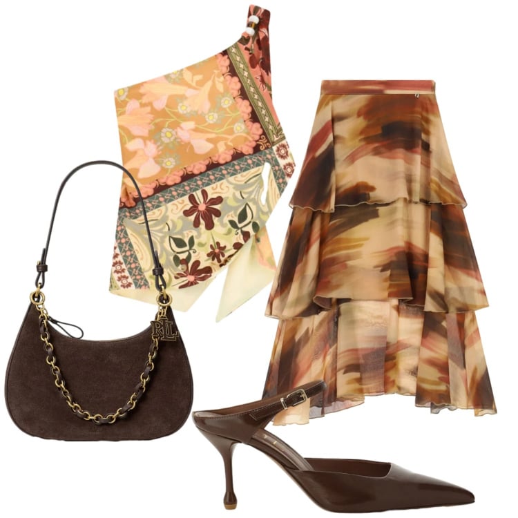 Outfit donna - Total look #2420883. Stile Etnico per Serata fuori. Abbinamento con borse a spalla, décolleté, gonne lunghe, top.