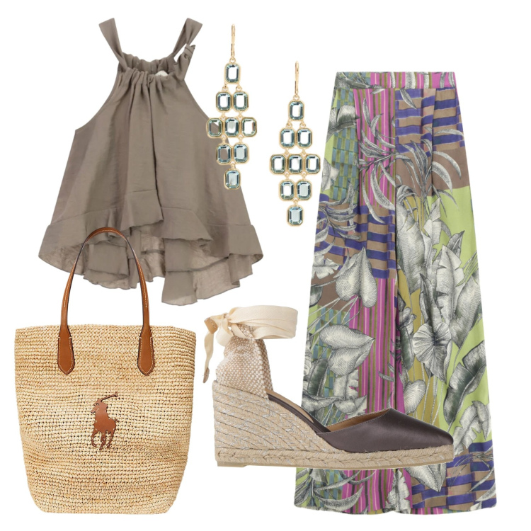 Outfit donna - Total look #2420886. Stile Chic per Tutti i giorni. Abbinamento con espadrillas, borse tote, orecchini, pantaloni a palazzo, top.