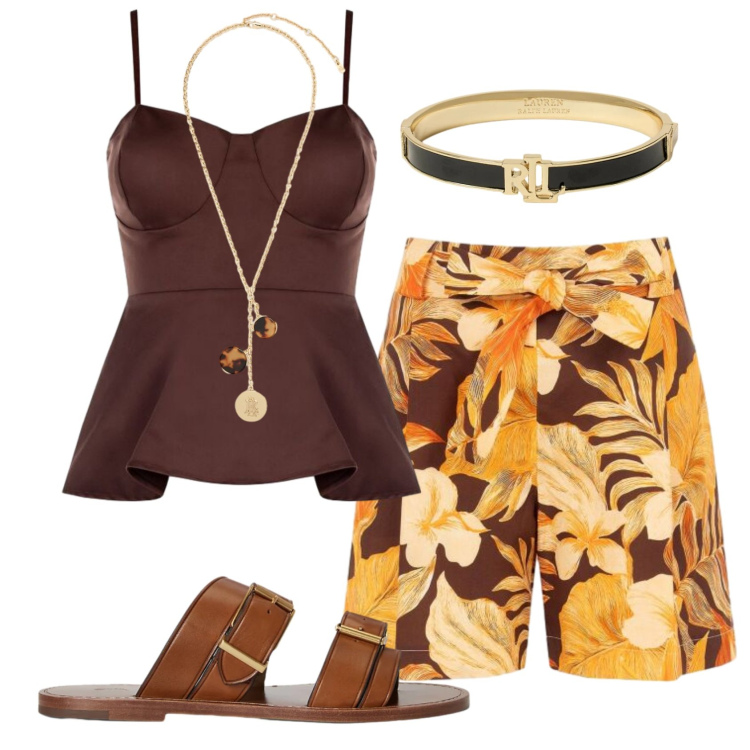 Outfit donna - Total look #2420905. Stile Etnico per Tutti i giorni. Abbinamento con canottiere, pantaloni corti, braccialetti, sandali in pelle, collane.
