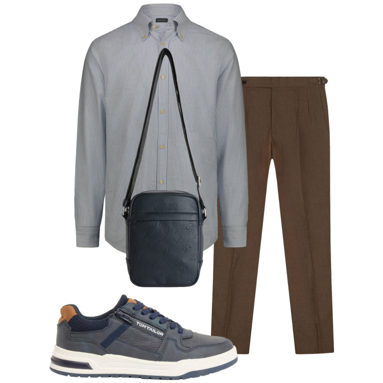 Outfit uomo - Serata fuori. Stile Business/Elegante per Serata speciale. Abbinamento con sneakers, borse sportive, camicie, pantaloni.