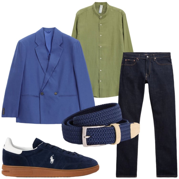 Outfit uomo - Total look #2420915. Stile Trendy per Serata speciale. Abbinamento con cinture, sneakers, jeans, giacche, camicie.