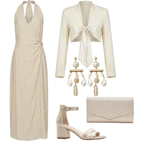Outfit donna - Total look #2420920. Stile Chic per Cerimonia. Abbinamento con sandali col tacco, clutch, orecchini, vestiti lunghi, top.