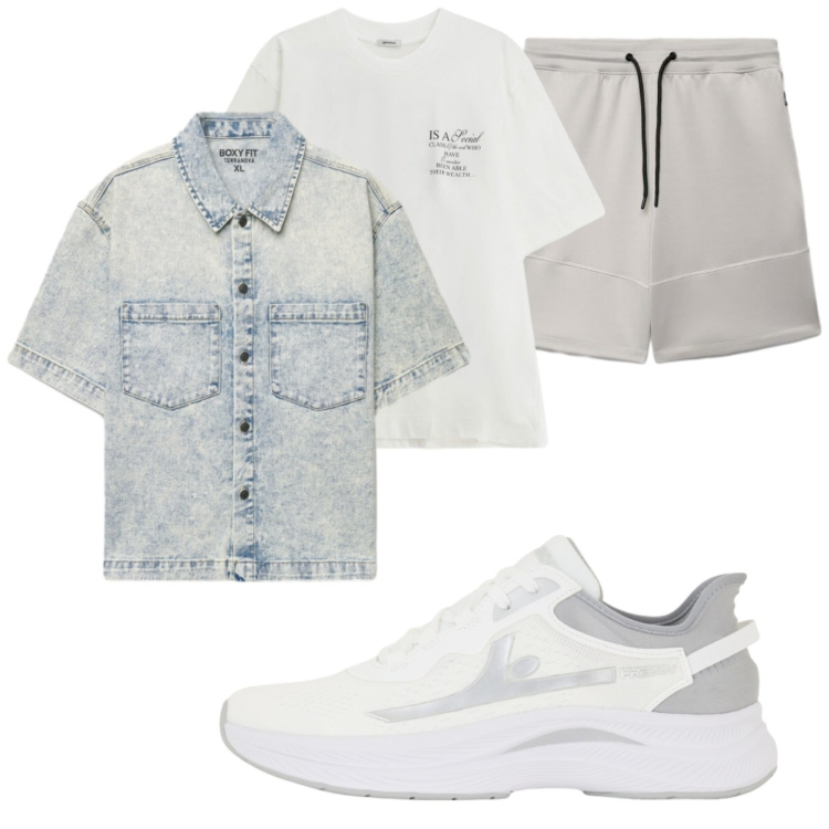 Outfit uomo - Sneakers sempre attuali. Stile Trendy per Tutti i giorni. Abbinamento con camicie a manica corta, pantaloni corti, sneakers, t-shirt.