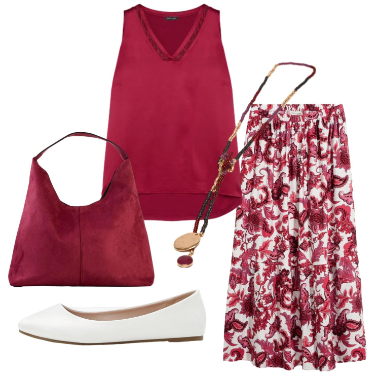 Outfit donna - Total look #2420938. Stile Basic per Ufficio. Abbinamento con gonne lunghe, ballerine, borse a spalla, top, collane.