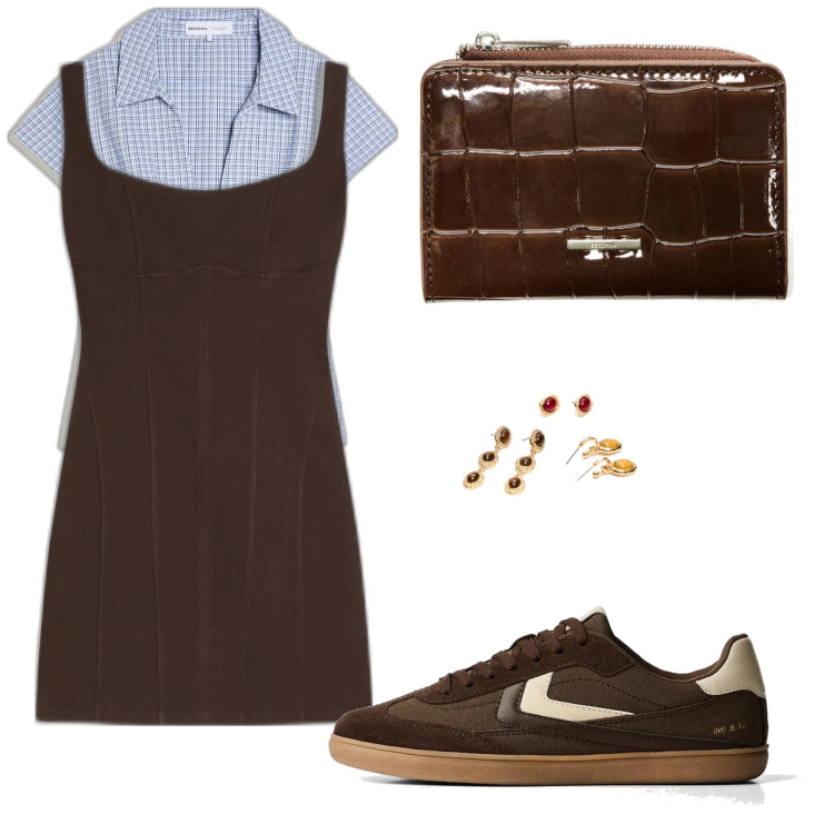 Outfit mujer - Casual chic #8325. Estilo Casual chic para Todos los días. Combinación con sneakers, vestidos, pendientes, camisas de manga corta, monederos.