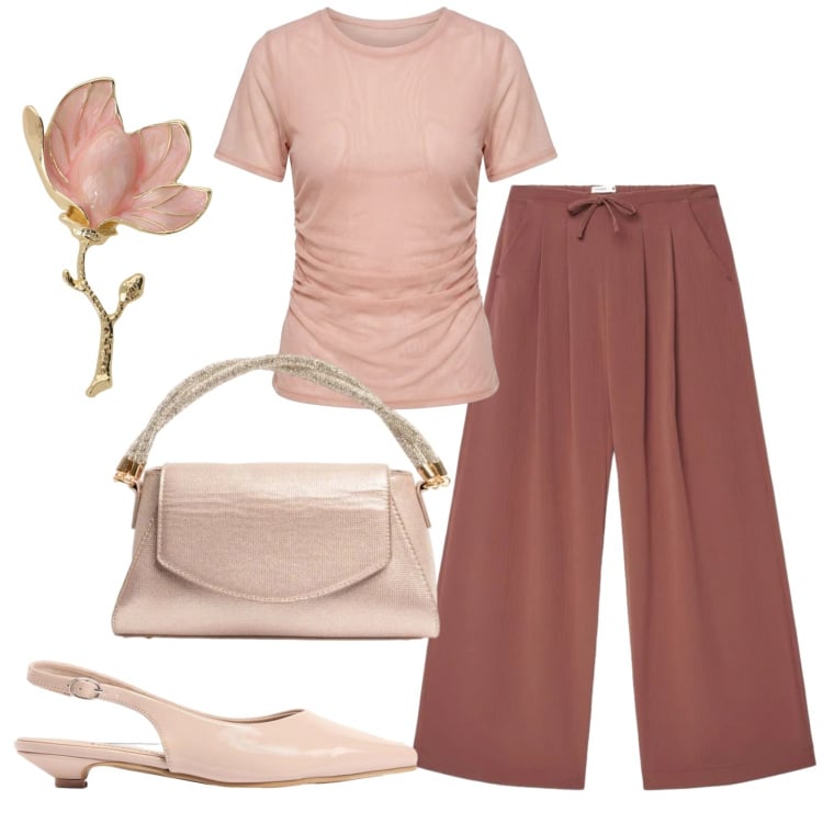 Outfit donna - Total look #2420949. Stile Romantica per Ufficio. Abbinamento con sandali, pantaloni, blazer, t-shirt, borse a mano.