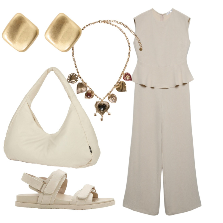 Outfit donna - Total look #2420953. Stile Basic per Ufficio. Abbinamento con sandali, tute, orecchini, collane, borse a spalla.
