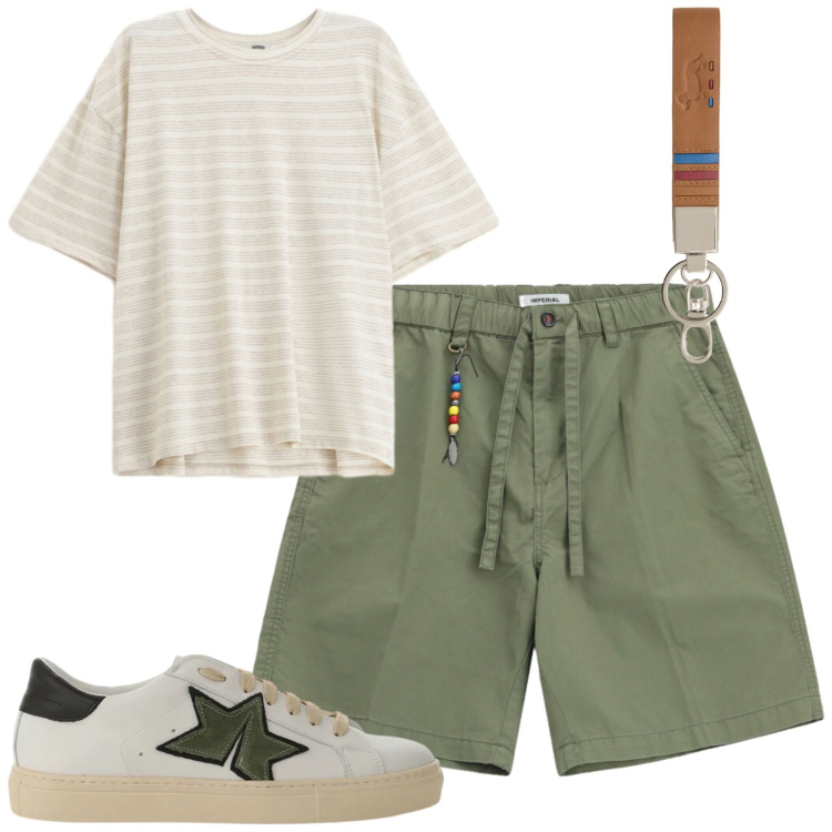Outfit uomo - Total look #2420958. Stile Casual per Tutti i giorni. Abbinamento con portachiavi, t-shirt, sneakers, bermuda.