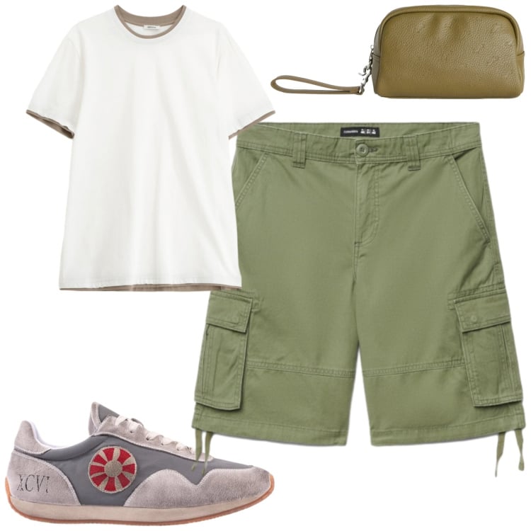 Outfit uomo - Total look #2420960. Stile Casual per Tutti i giorni. Abbinamento con borse sportive, shorts, sneakers, t-shirt.