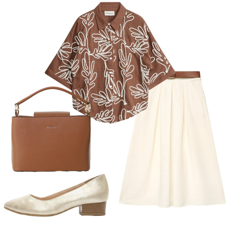 Outfit donna - Total look #2420961. Stile Basic per Ufficio. Abbinamento con camicie a manica corta, décolleté, gonne lunghe, borse a secchiello.