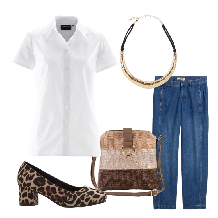 Outfit donna - BASIC ma con quel tocco…. Stile Basic per Ufficio. Abbinamento con camicie a manica corta, décolleté, borse a tracolla, collane, jeans.