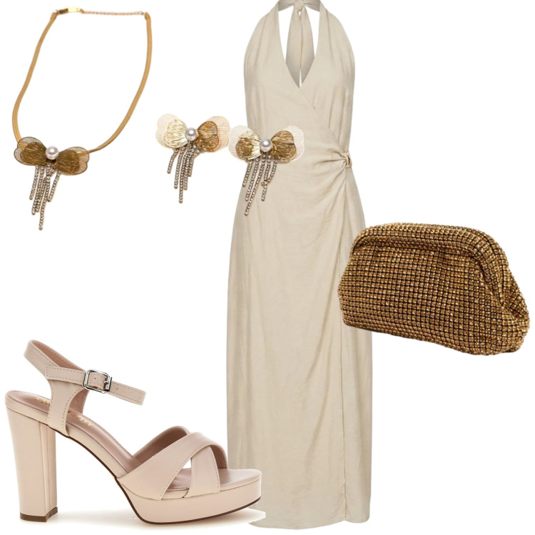 Outfit donna - Nuna Lie. Stile Chic per Cerimonia. Abbinamento con vestiti lunghi, clutch, collane, sandali col tacco.