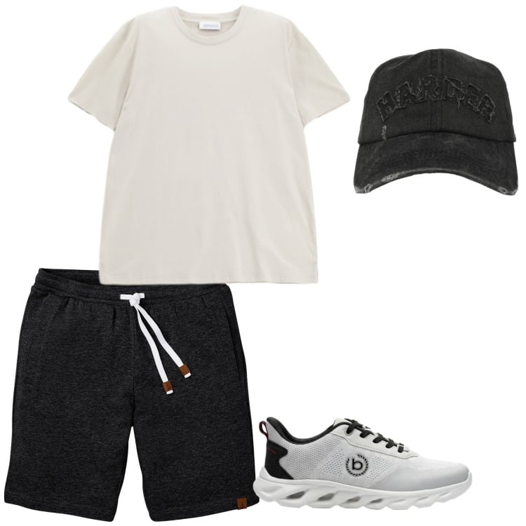 Outfit uomo - Total look #2421013. Stile Casual per Sport. Abbinamento con bermuda, sneakers, cappelli con visiera, t-shirt.