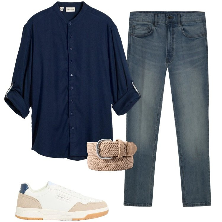 Outfit uomo - Total look #2421023. Stile Casual per Tutti i giorni. Abbinamento con camicie, sneakers, jeans, cinture.
