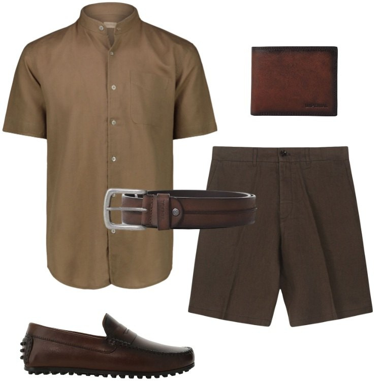 Outfit uomo - Total look #2421026. Stile Casual per Serata speciale. Abbinamento con bermuda, camicie a manica corta, scarpe stringate, cinture, portafogli.