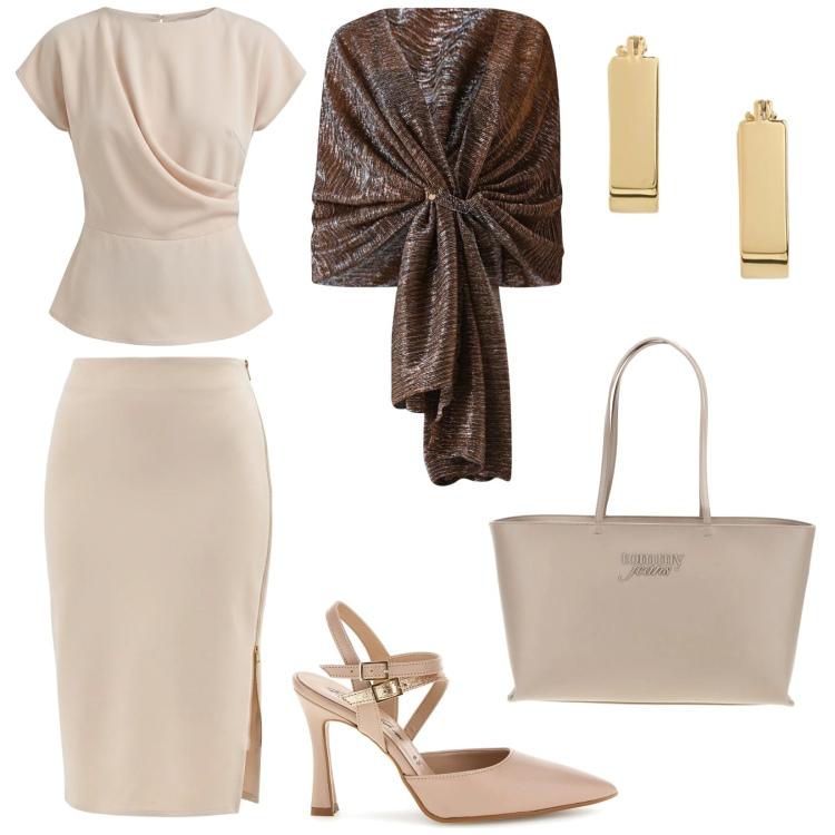 Outfit donna - Eleganza senza tempo. Stile Bon Ton per Cerimonia. Abbinamento con bluse, gonne longuette, stole, orecchini, borse a spalla, décolleté.