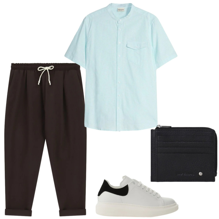 Outfit uomo - Trendy e comodo. Stile Trendy per Serata speciale. Abbinamento con camicie a manica corta, sneakers, portafogli, pantaloni.