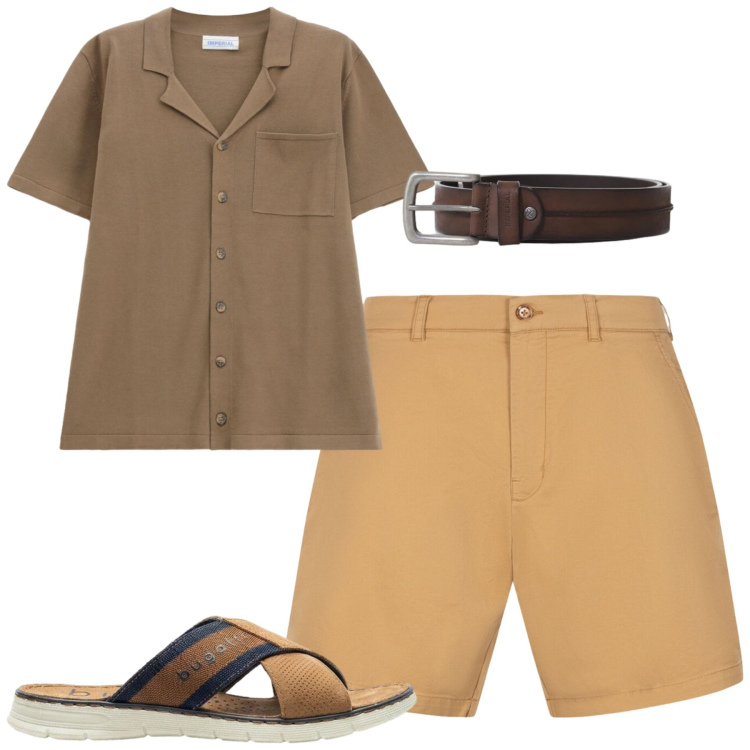 Outfit uomo - Casual chic. Stile Casual per Tutti i giorni. Abbinamento con sandali, bermuda, camicie a manica corta, cinture.