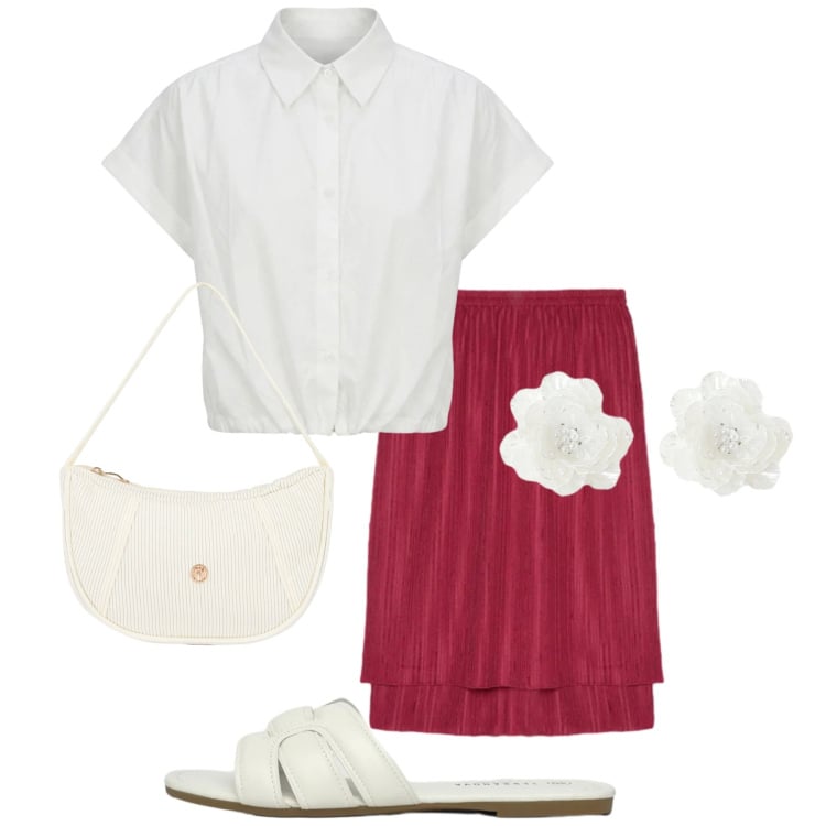 Outfit donna - Total look #2421044. Stile Basic per Tutti i giorni. Abbinamento con ciabatte, borse a mano, gonne, orecchini, camicie a manica corta.