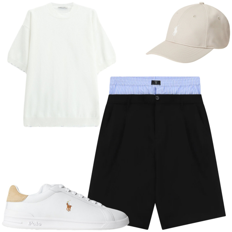 Outfit uomo - Imperial. Stile Casual per Tutti i giorni. Abbinamento con sneakers, cappelli, bermuda, t-shirt.