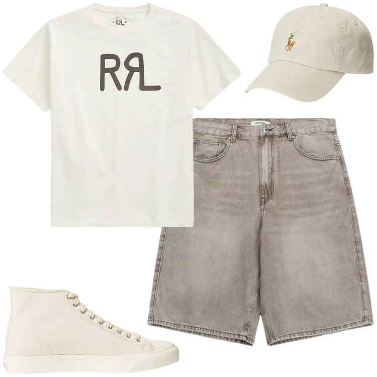 Outfit uomo - Giugliano. Stile Casual per Tutti i giorni. Abbinamento con sneakers, t-shirt, cappelli, bermuda.