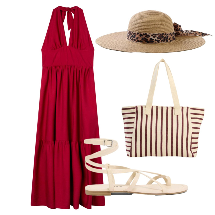 Outfit donna - Total look #2421055. Stile Romantica per Mare. Abbinamento con sandali, cappelli, shopping bag, vestiti lunghi.