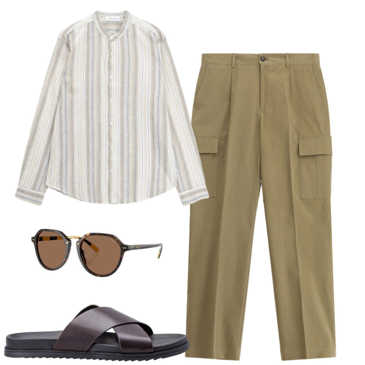 Outfit uomo - Imperial. Stile Casual per Tutti i giorni. Abbinamento con occhiali da sole, sandali, pantaloni cargo, camicie.