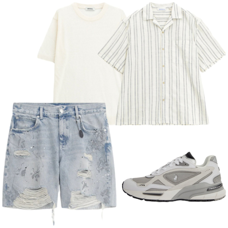 Outfit uomo - City. Stile Casual per Tutti i giorni. Abbinamento con sneakers, bermuda, camicie a manica corta, t-shirt.
