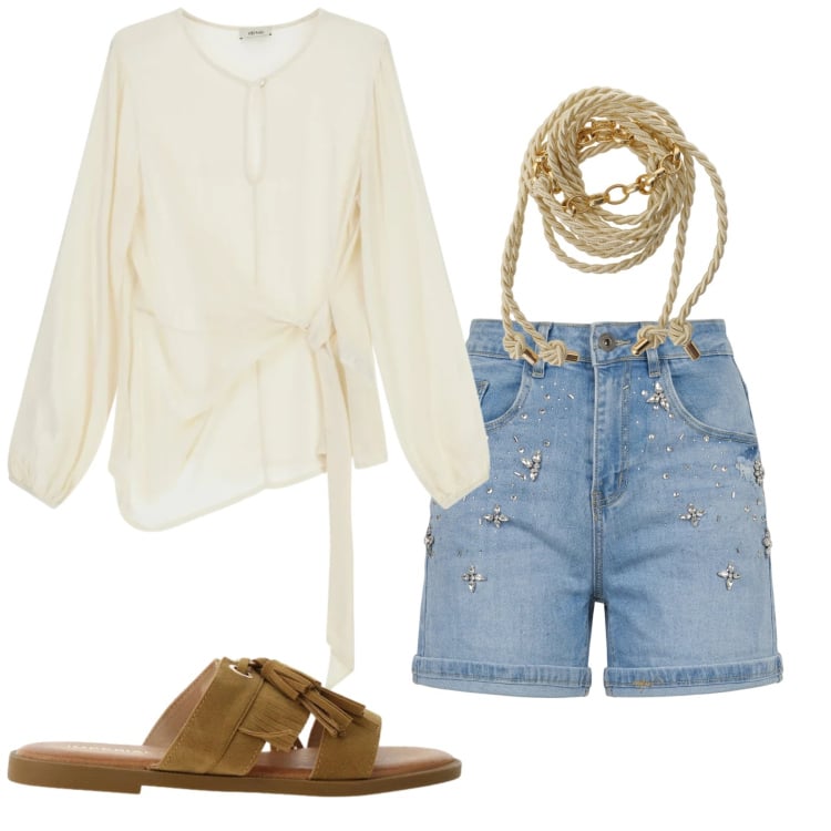 Outfit donna - Total look #2421060. Stile Casual per Serata fuori. Abbinamento con sandali, cinture, bluse, shorts.