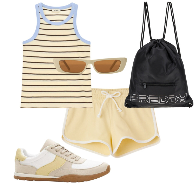 Outfit donna - Total look #2421066. Stile Basic per Sport. Abbinamento con sneakers, shorts, occhiali da sole, zaini, top.