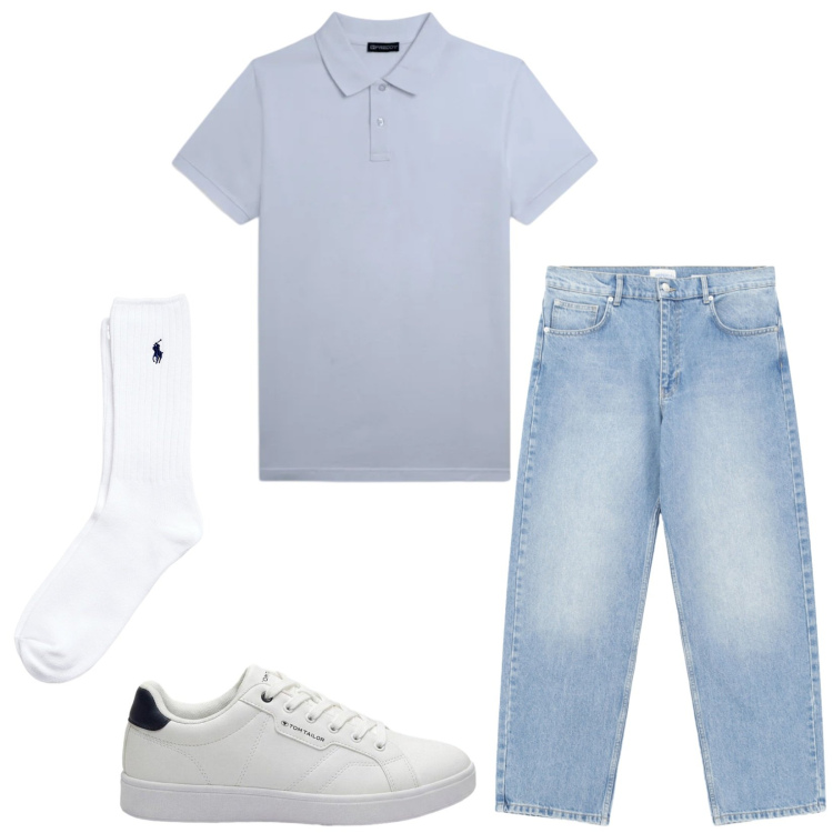 Outfit uomo - In chiaro. Stile Casual per Tutti i giorni. Abbinamento con sneakers, polo, calzini, jeans.