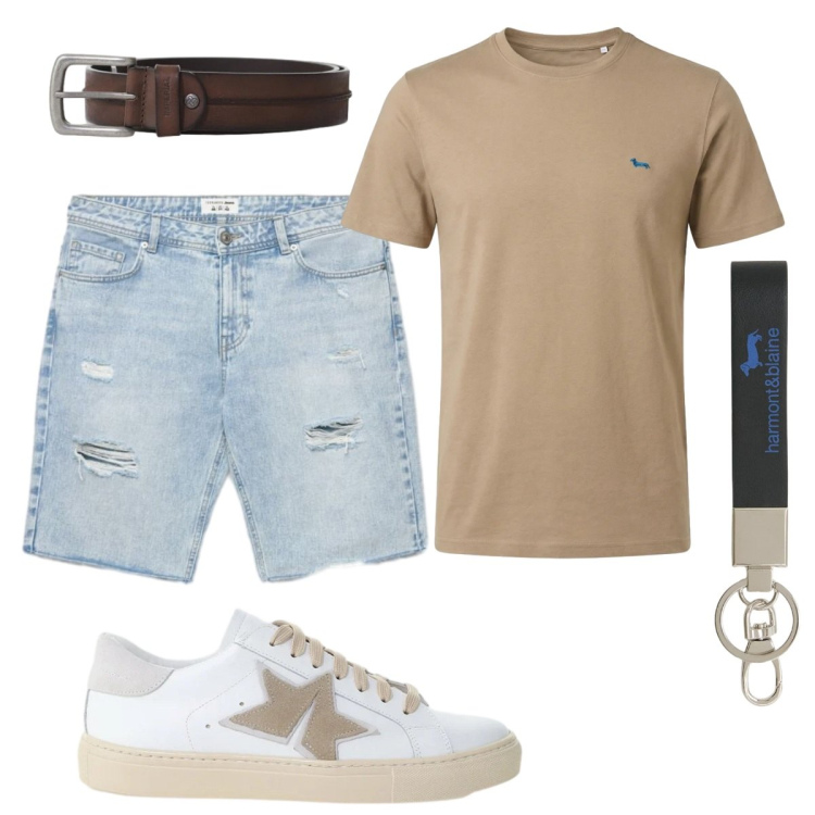 Outfit uomo - Total look #2421104. Stile Casual per Tutti i giorni. Abbinamento con t-shirt, portachiavi, shorts, cinture, sneakers.
