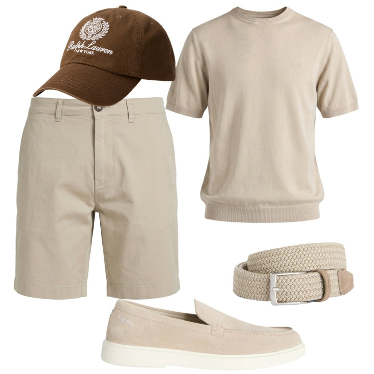 Outfit uomo - Total look #2421114. Stile Trendy per Tutti i giorni. Abbinamento con scarpe stringate, t-shirt, bermuda, cinture, cappelli.