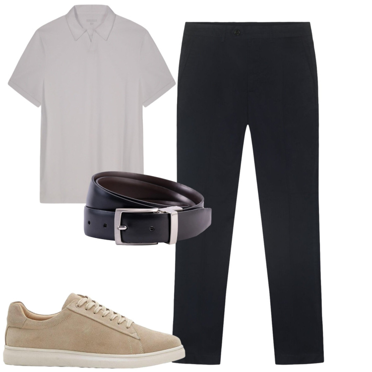 Outfit uomo - City. Stile Urban per Tutti i giorni. Abbinamento con sneakers, pantaloni, cinture, polo.