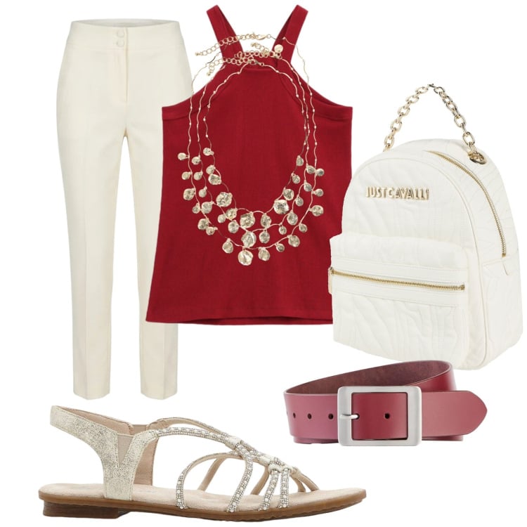 Outfit donna - I sandali champagne. Stile Casual chic per Tutti i giorni. Abbinamento con zaini, sandali, cinture, top, collane, pantaloni.