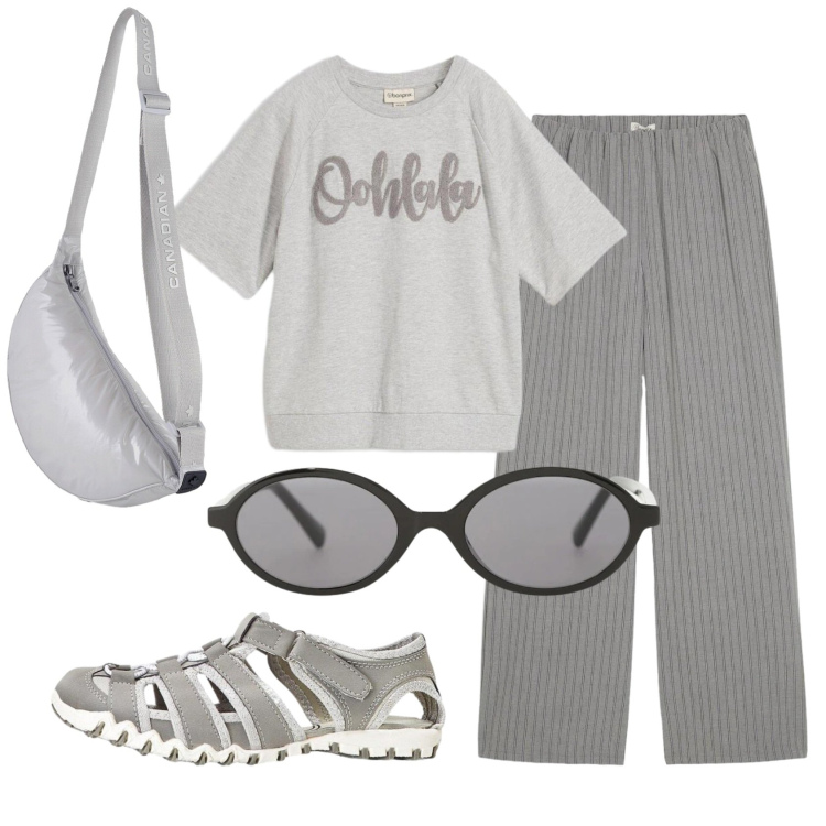 Outfit donna - Total look #2421137. Stile Casual per Tutti i giorni. Abbinamento con pantaloni, felpe, sandali, occhiali da sole, borse a tracolla.