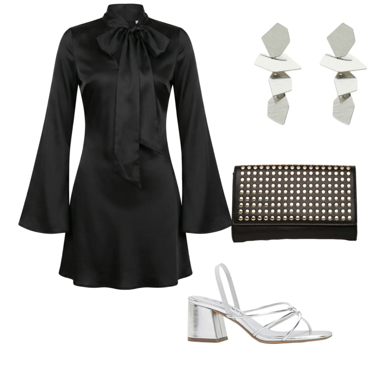 Outfit donna - Disco beach. per Serata fuori. Abbinamento con sandali col tacco, orecchini, clutch, vestiti corti.