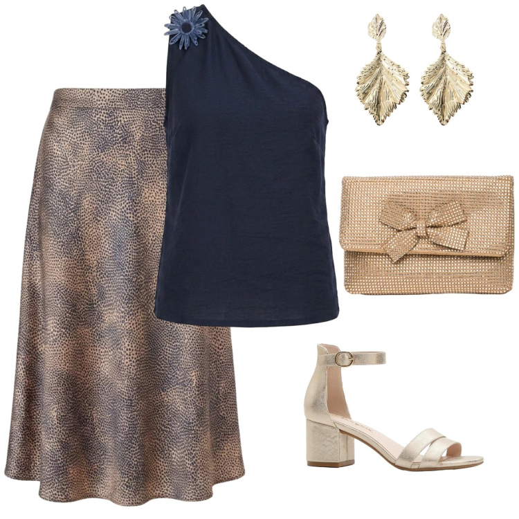Outfit donna - Cene estive in famiglia. per Serata fuori. Abbinamento con sandali col tacco, orecchini, top, gonne longuette, clutch.
