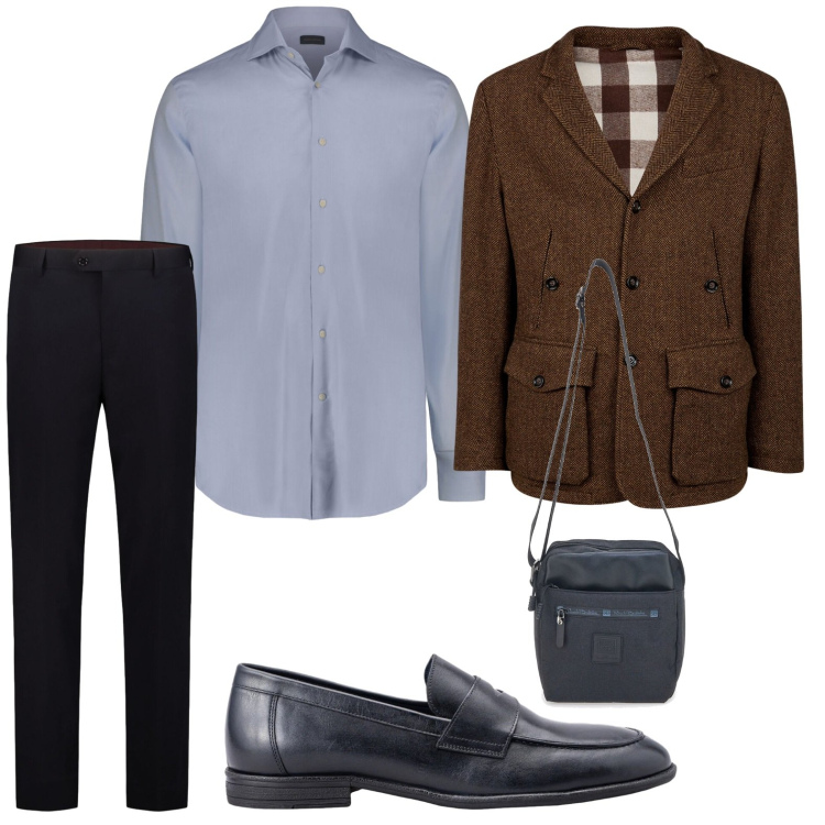 Outfit uomo - Business & everyday style. Stile Casual per Ufficio. Abbinamento con portafogli, giacche, pantaloni, camicie, scarpe stringate.