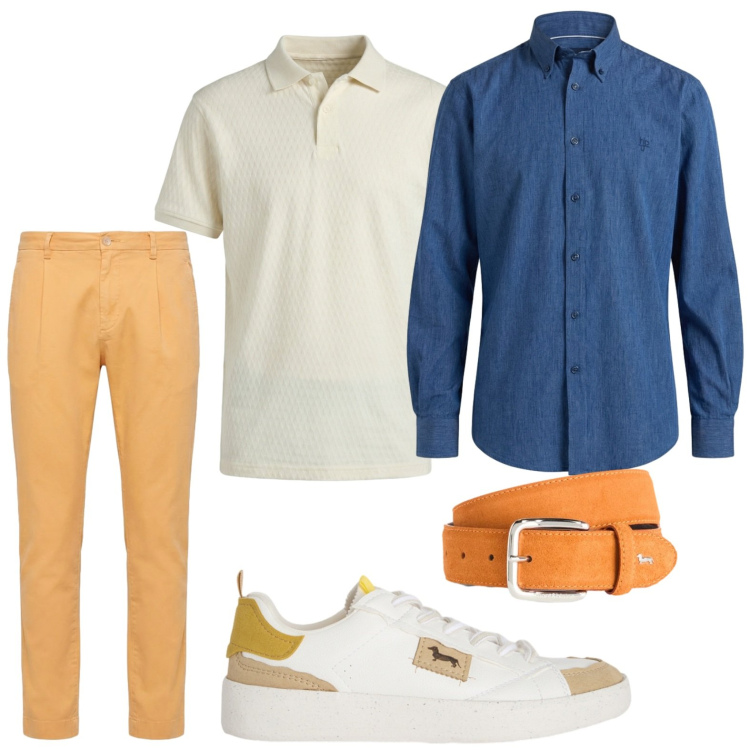 Outfit uomo - Smart casual italiano. Stile Trendy per Tutti i giorni. Abbinamento con sneakers, cinture, pantaloni, polo, camicie.