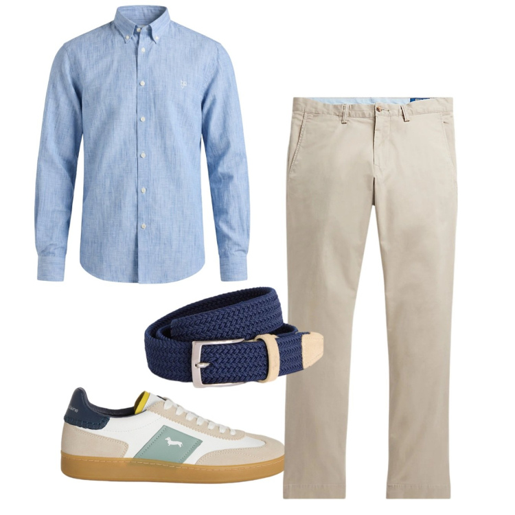 Outfit uomo - Casual chiaro. Stile Casual per Tutti i giorni. Abbinamento con sneakers, camicie, cinture, pantaloni.