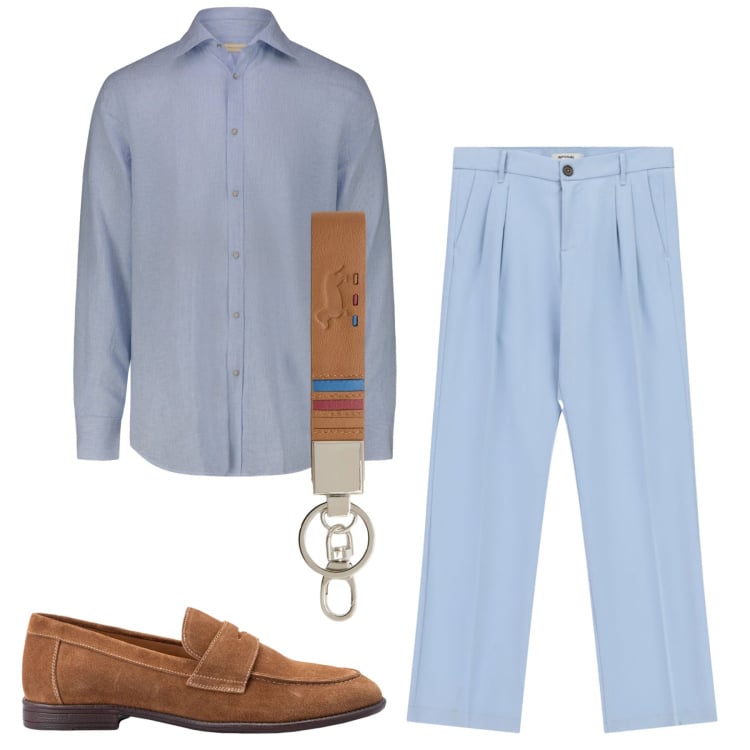 Outfit uomo - Pinces e mocassini. Stile Casual per Tutti i giorni. Abbinamento con portachiavi, scarpe stringate, camicie, pantaloni.